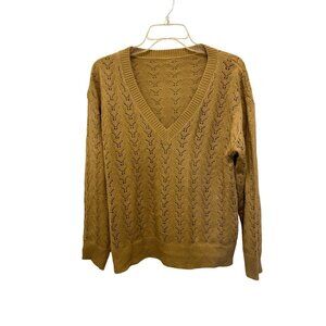 Women's Size CUPSHI Beige Knitted V-Neck Sweater Pullover
